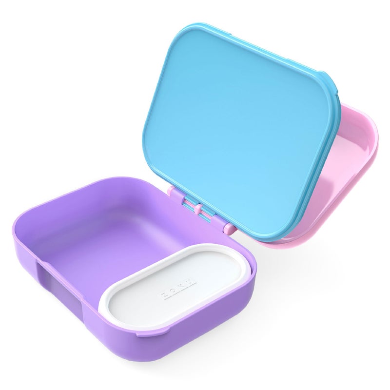 ZOKU - Mini Bento Box for Kids, Stackable, Lightweight, Leakproof, for Children, Kid Friendly Latch, Easy to Clean (Bento Jr) (Pink) - Image 1